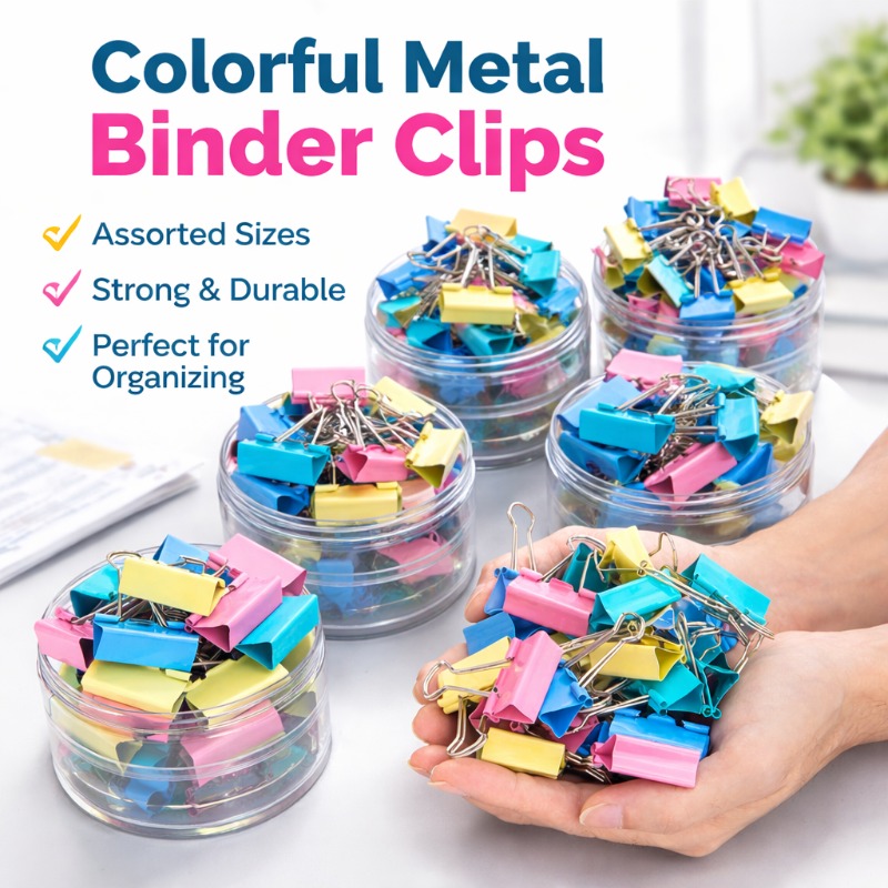 Binder Clip Assorted - Clips de reliure métalliques colorés, pinces