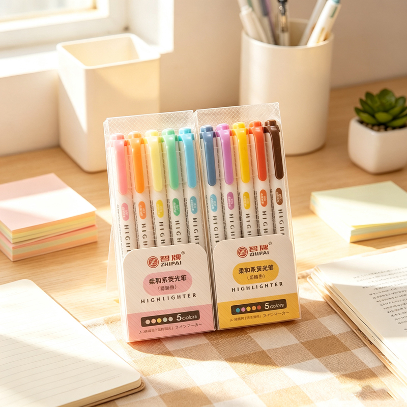 Highlighter Set Pastel - Surligneurs pastel double tête 5 couleurs,
