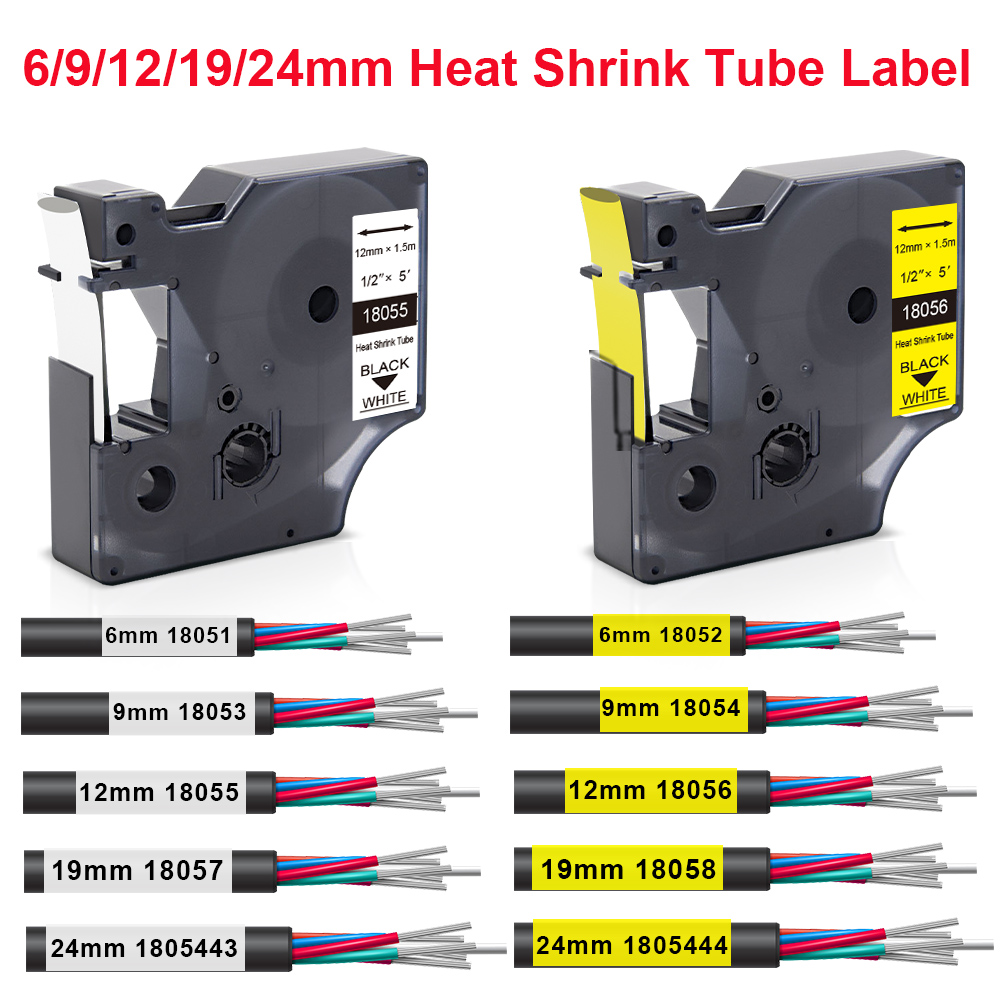Label Printer Tape - Tube thermorétractable Compatible Dymo Rhino 18051