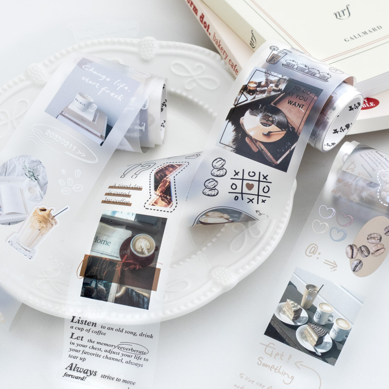 Label Printer Tape - Autocollant décoratif série café, 6 styles,